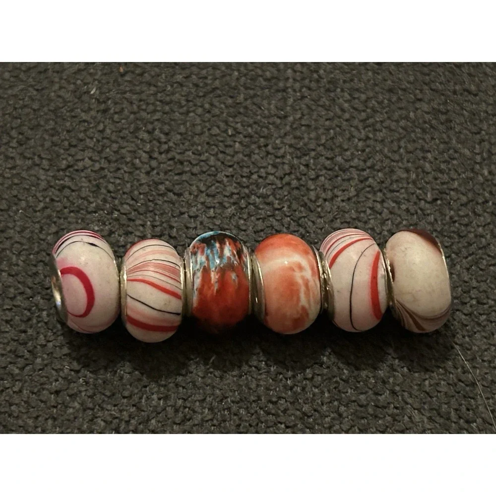 Lot of 6 Sterling Silver Core Bracelet Charm Beads Lampwork Glass Style 925 9